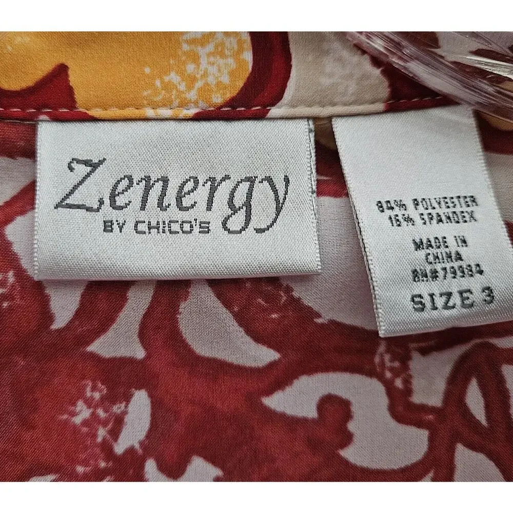 CHICO'S ZENERGY 3 Women's 16 XL Jacket Full Zip & Snaps Floral Red Quick Dry 44